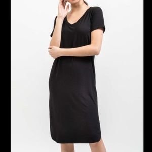 Jackson Rowe Black V-Neck T-Shirt Dress Modal Spandex Blend Size Small